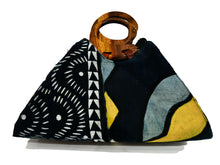 Load image into Gallery viewer, Handmade Ghanaian Mud Cloth Purse Handbag with Wooden Sankofa Bird Handle