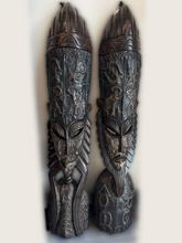Load image into Gallery viewer, Hand Carved 4 foot Tall Mask with Metal Inlay