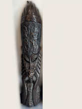 Load image into Gallery viewer, Hand Carved 4 foot Tall Mask with Metal Inlay