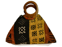 Load image into Gallery viewer, Handmade Ghanaian Mud Cloth Purse Handbag with Wooden Sankofa Bird Handle