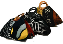 Load image into Gallery viewer, Handmade Ghanaian Mud Cloth Purse Handbag with Wooden Sankofa Bird Handle