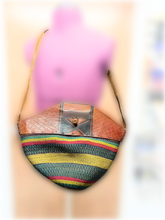 Load image into Gallery viewer, Handmade Leather and Straw Woven Round Purse