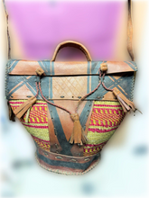 Load image into Gallery viewer, Hand Crafted Leather and Straw Woven Bag with Adjustable Straps