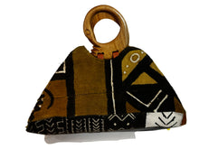 Load image into Gallery viewer, Handmade Ghanaian Mud Cloth Purse Handbag with Wooden Sankofa Bird Handle
