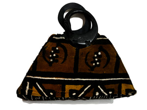 Handmade Ghanaian Mud Cloth Purse Handbag with Wooden Sankofa Bird Handle