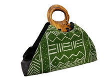 Load image into Gallery viewer, Handmade Ghanaian Mud Cloth Purse Handbag with Wooden Sankofa Bird Handle
