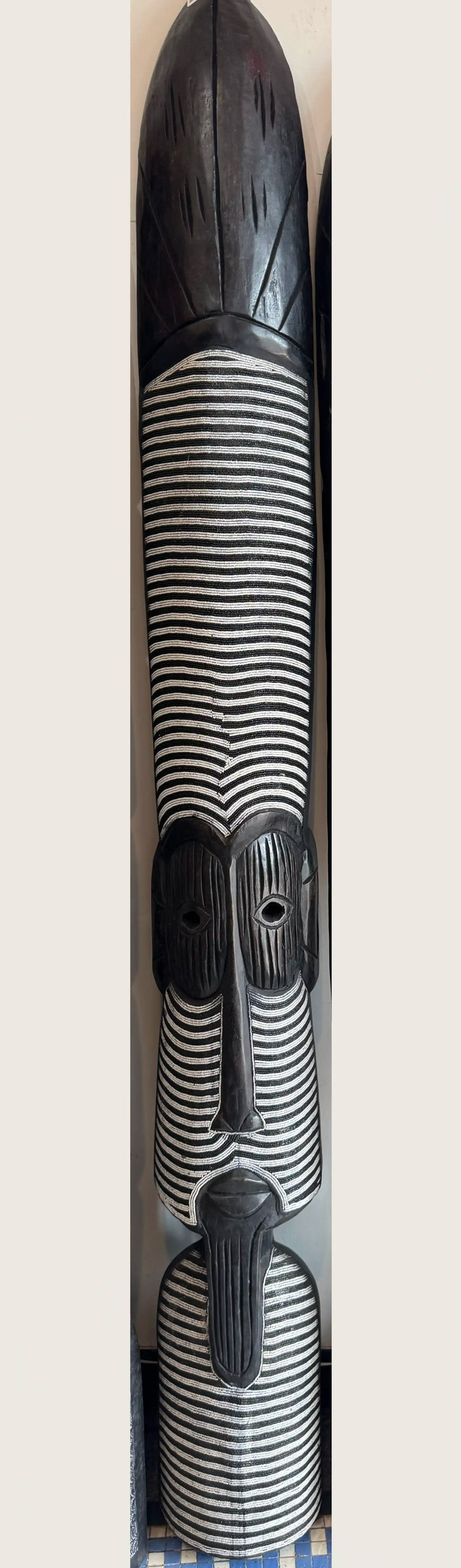 Hand Carved 7 ft Mask with Black and White Detailing