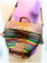 Load image into Gallery viewer, Hand Crafted Leather and Straw Woven Bag with Adjustable Straps
