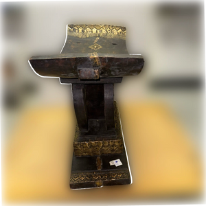 Hand Carved Ashanti Stool with Metal Inlay