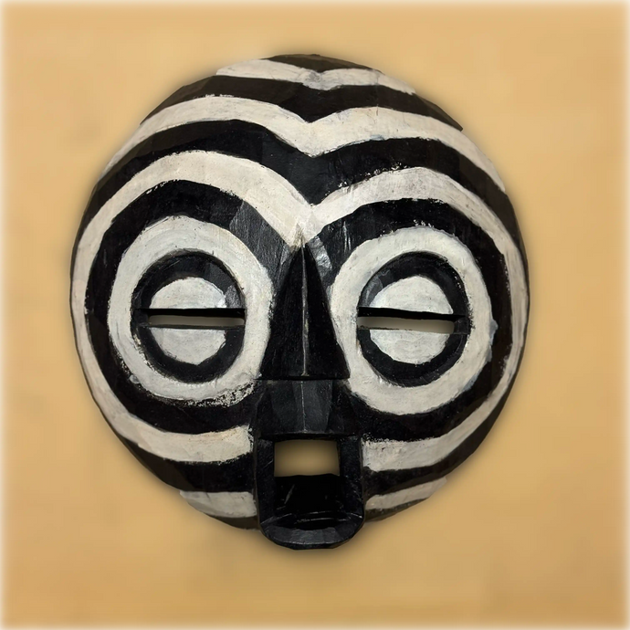 Hand Carved Painted Black and White Circle Mask