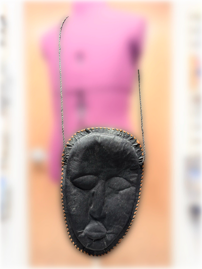 Black Leather Hand Stitched Large Face Bag