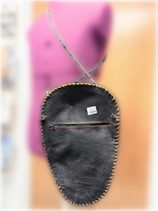 Black Leather Hand Stitched Large Face Bag
