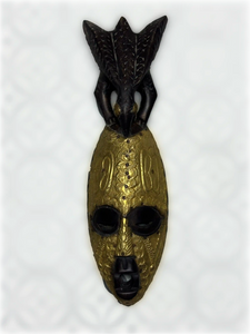 Hand Made Bird Mask with Metal Inlay Nyame Biribi Wo Soro
