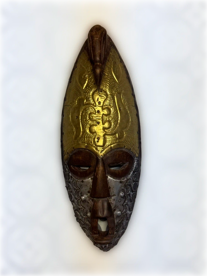 Hand Crafted Gye Nyame Mask with Metal Overlay