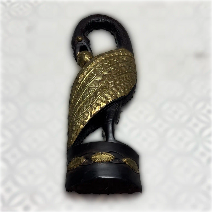 Large Hand Carved Sankofa with Metal Overlay
