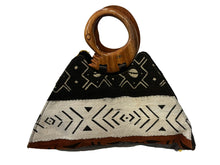 Load image into Gallery viewer, Handmade Ghanaian Mud Cloth Purse Handbag with Wooden Sankofa Bird Handle
