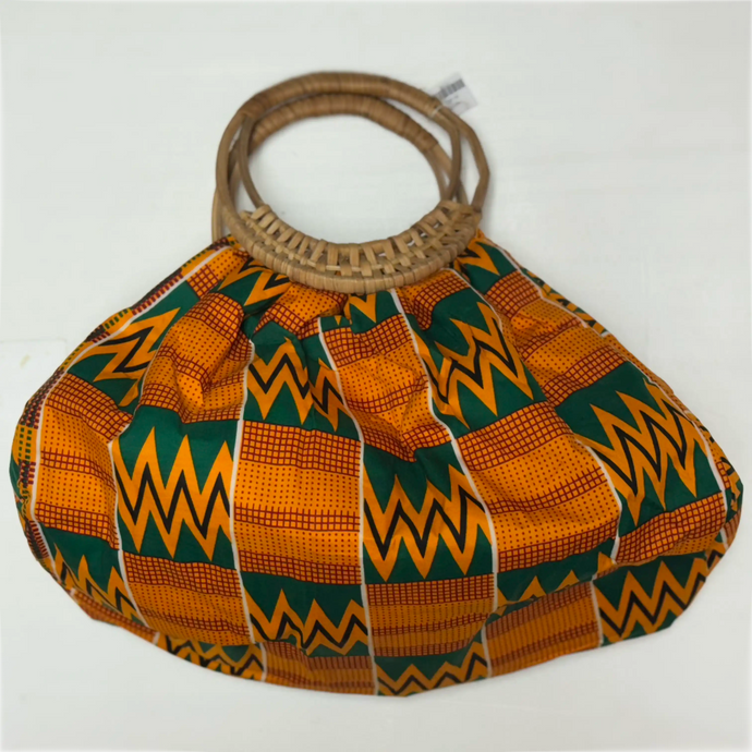 Vibrant Kente Purse with Straw Handle