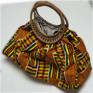 Vibrant Kente Purse with Straw Handle