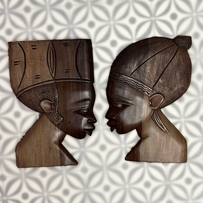 Authentic Ghanaian Wooden Profile of a Male and Female