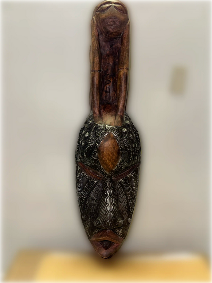 Hand Carved Mask with Thinking Figure