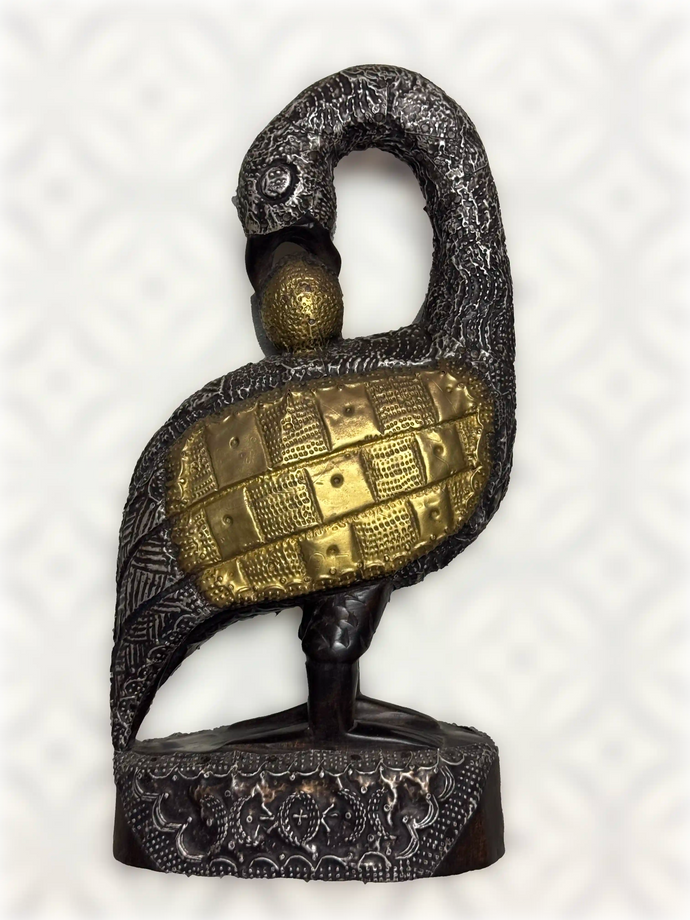 Handmade Sankofa Bird Statue with Metal Inlay Detailing
