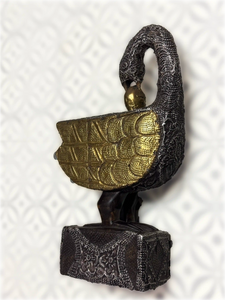 Hand Carved Sankofa Statue with Metal Detailing