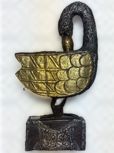 Hand Carved Sankofa Statue with Metal Detailing