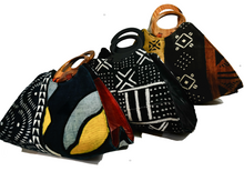 Load image into Gallery viewer, Handmade Ghanaian Mud Cloth Purse Handbag with Wooden Sankofa Bird Handle
