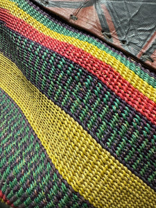 Handmade Leather and Straw Woven Round Purse