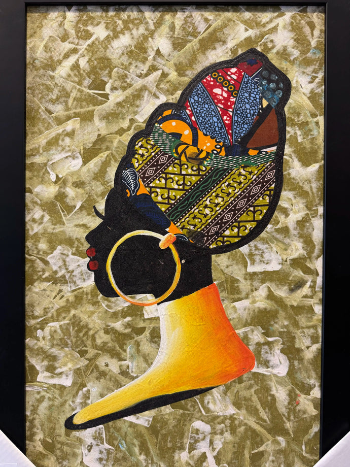 Mixed Media Artwork Profile of Woman in Headdress