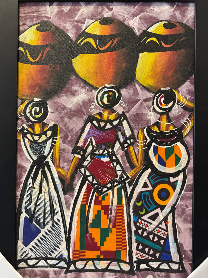 Mixed Media Artwork of Women Communal Scene