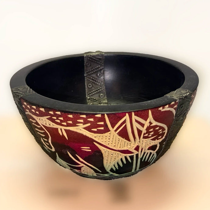 Authentic Hand Carved Bowl with Tin Inlay