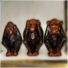 Load image into Gallery viewer, Hand Carved See Speak Hear No Evil Monkey Figurine Set
