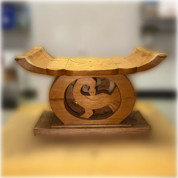 Hand Carved Ashanti Stool Replica with Sankofa