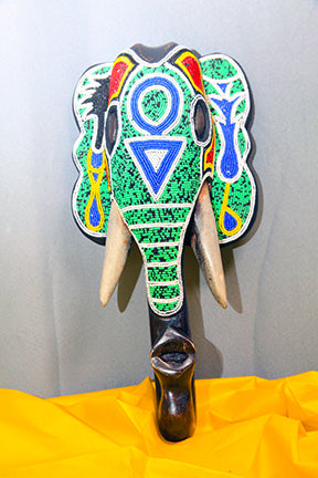 Hand Carved Beaded Elephant Face African Mask